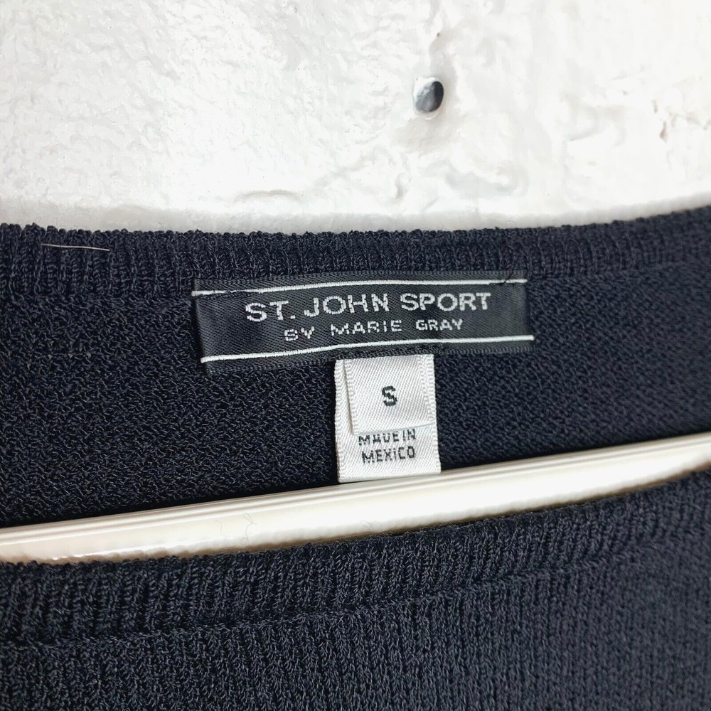 St. John Sport By Marie Gray Wool Blend Cream Blue Black Stripe Sweater Sz Small - Picture 2 of 4